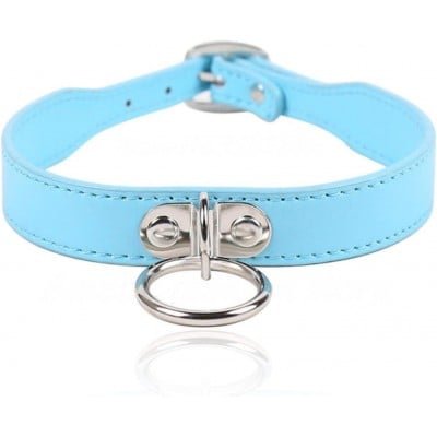 Нашийник з кільцем DS Fetish Collar, шкірозамінник,блакитний
