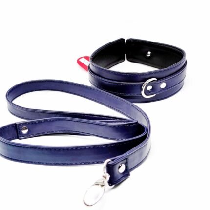 Нашийник з повідцем DS Fetish, екошкіра, темно синій