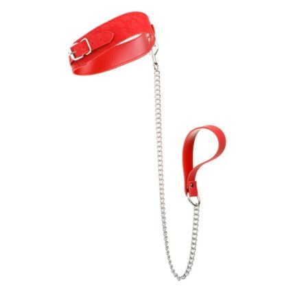 Нашийник з повідком, червоний, шкірозамінник