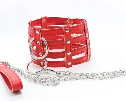 Нашийник з поводком-ланцюжком DS Fetish Collar with chain leash red