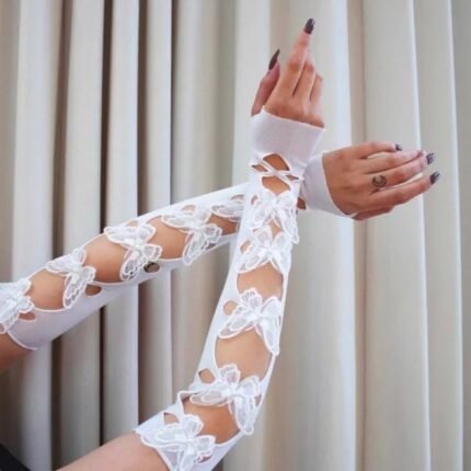 Рукавички білі з метеликами Leg Avenue