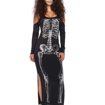 Сукня максі Leg Avenue, M/L, з принтом скелета та бічним вирізом