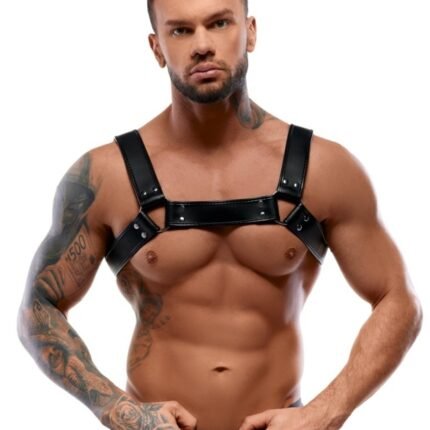 Шкіряна портупея для чоловіків ZADO FETISH з декоративними заклепками, чорна