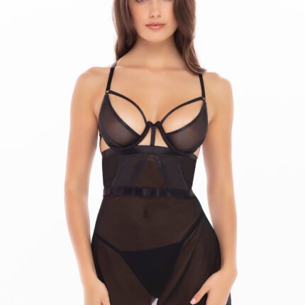 Прозорий пеньюар із трусиками 2PC BONDAGE STRAPPING CHEMISE SET BLACK, S/M