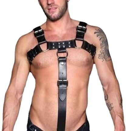 Чоловіча збруя з кільцем на пеніс РТ3 чорна (Шкіра)