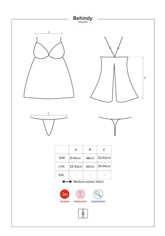 Сорочка Obsessive з квіткового мережива з відкритою попою, чорний, L/XL - Зображення 5