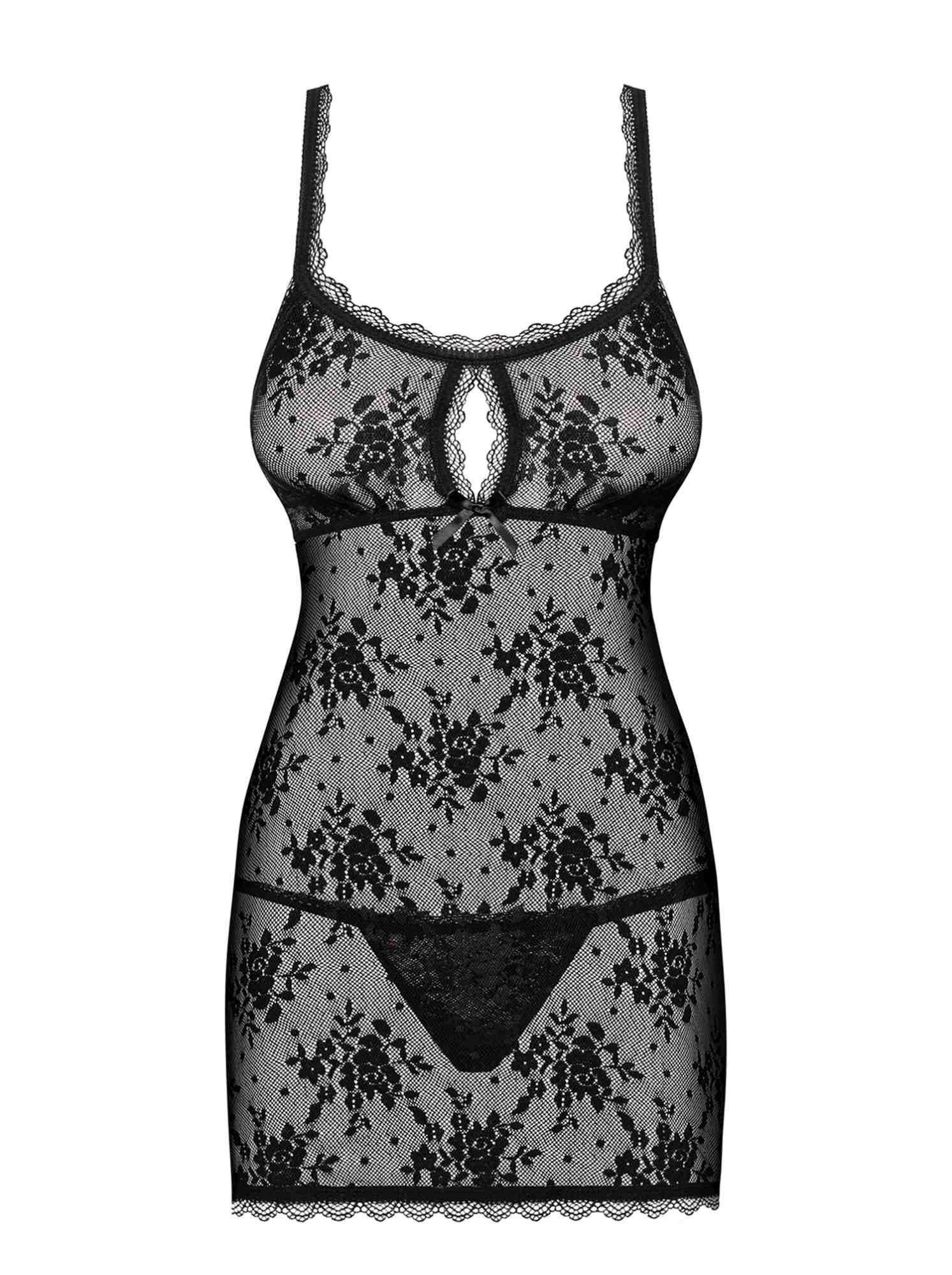 Сорочка Obsessive з квіткового мережива з відкритою попою, чорний, L/XL - Зображення 3