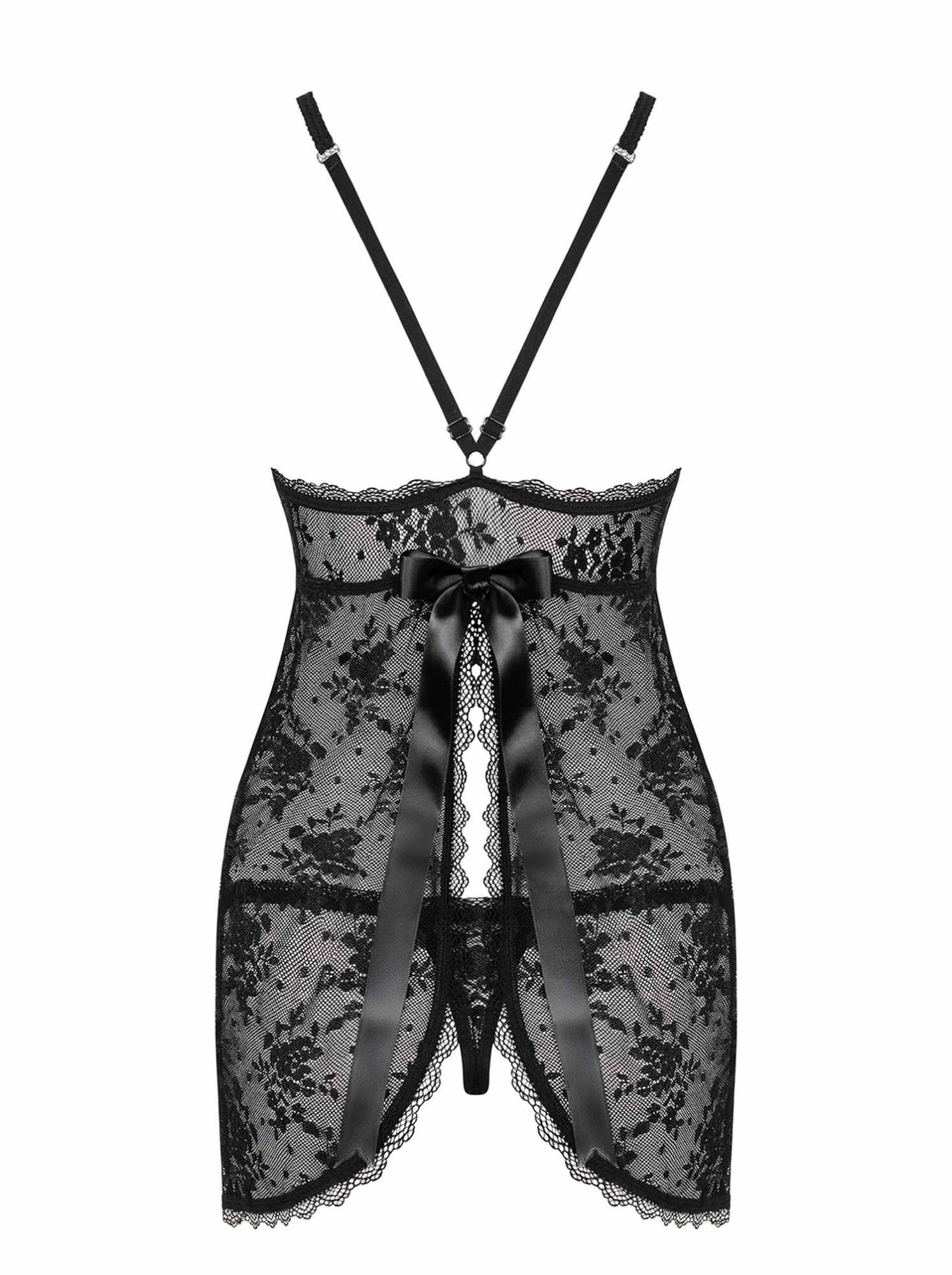 Сорочка Obsessive з квіткового мережива з відкритою попою, чорний, L/XL - Зображення 4