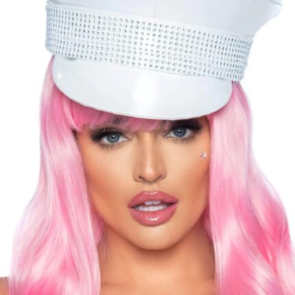 Військовий капелюх зі стразами One Size Rhinestone Trimmed Military Hat від Leg Avenue, білий