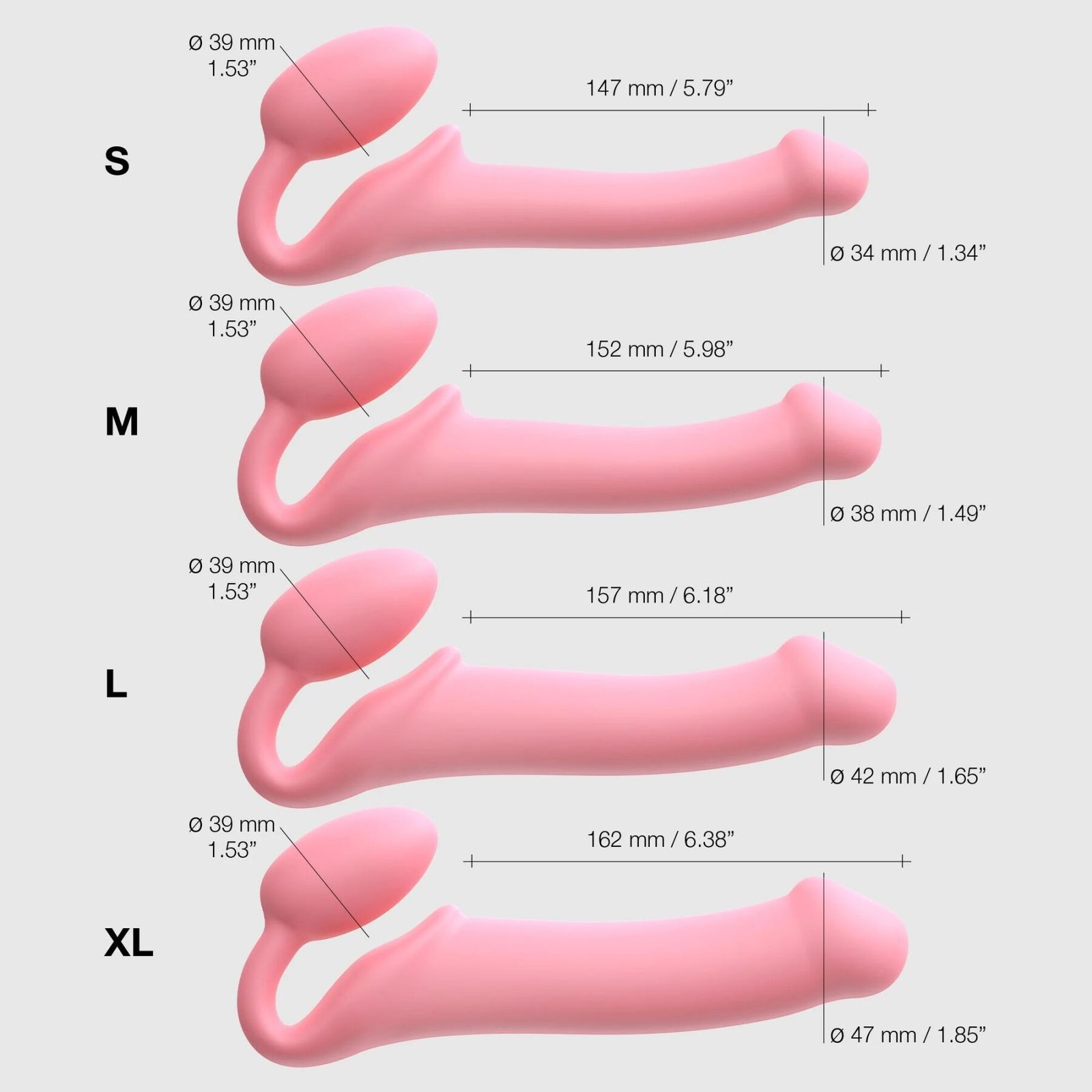 Безремінний страпон Strap-On-Me Rose S, повністю регульований, діаметр 2,7 см - Зображення 6