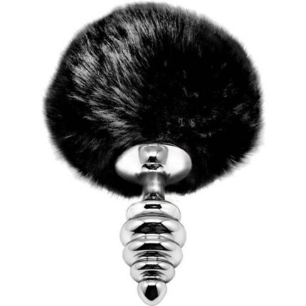 Анальна рельєфна пробка Alive Anal Pleasure із чорним хвостиком, S