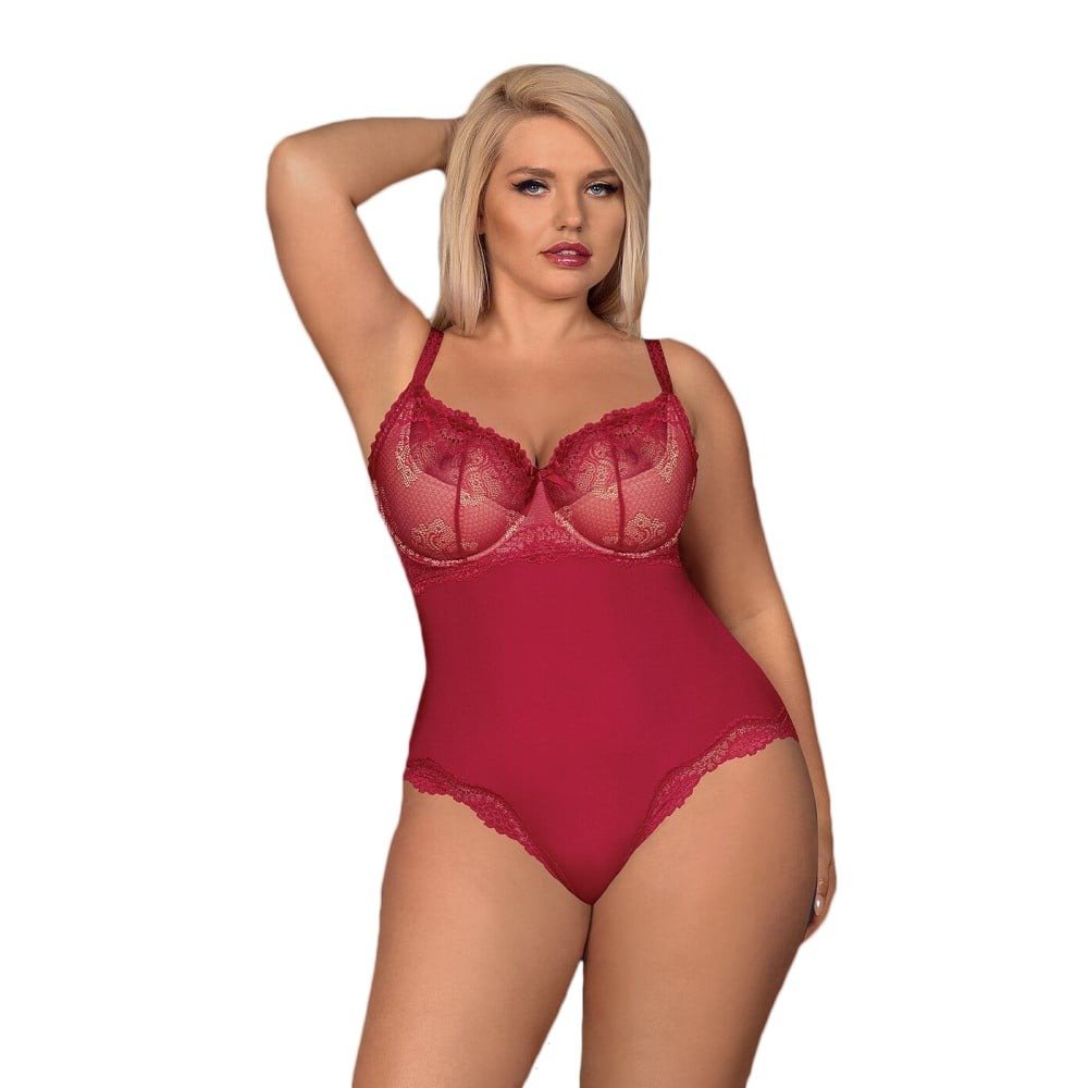 Боді з відкритою спиною Obsessive Rosalyne, бордове, XXL