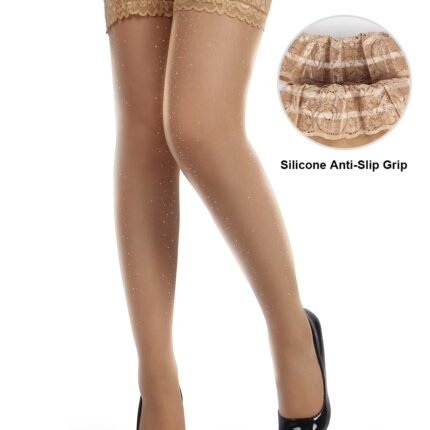 Панчохи з люрексом Star Night Lase Pearlescent на силіконовій стрічці, бежеві, XS-M
