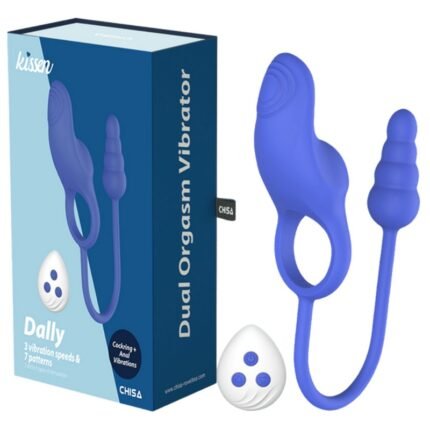 Ерекційне кільце з анальним плагом Chisa Kissen Dally вібруюче, синє