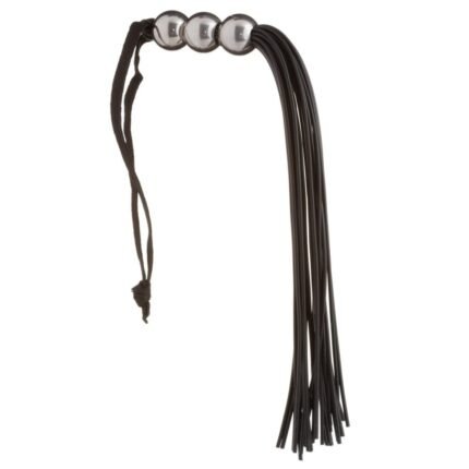 Флогер (батіг) чорний з щільною локшиною DS Fetish і трьома металевими кулями, 19 см