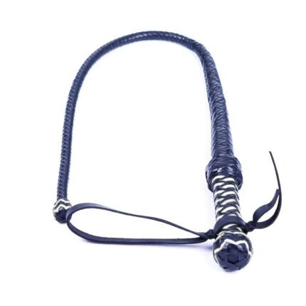 Батіг-нагайка з твердим наконечником шкіряний DS Fetish синьо-білий (Голландія)