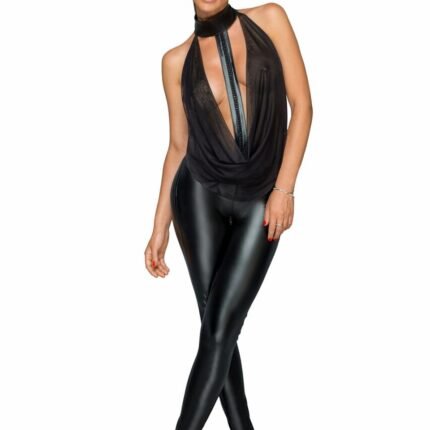 Комбінезон Noir Handmade F223 з напівпрозорим верхом та чокером, чорний, XL