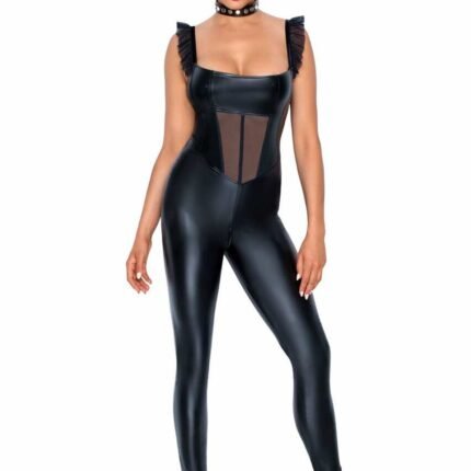 Комбінезон із вінілу зі вставкою із сіточки Noir Handmade F256 чорний, M