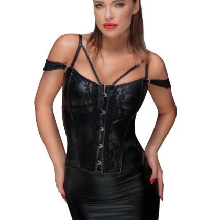 Корсет вініловий з гіпюровим оздобленням Noir Handmade F159 чорний, L