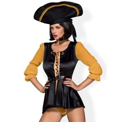 Костюм Піратки Obsessive чорний з жовтим, S/M