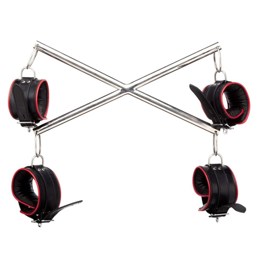Хрестовина металева DS Fetish з наручниками та шкіряними поножами (Голландія)