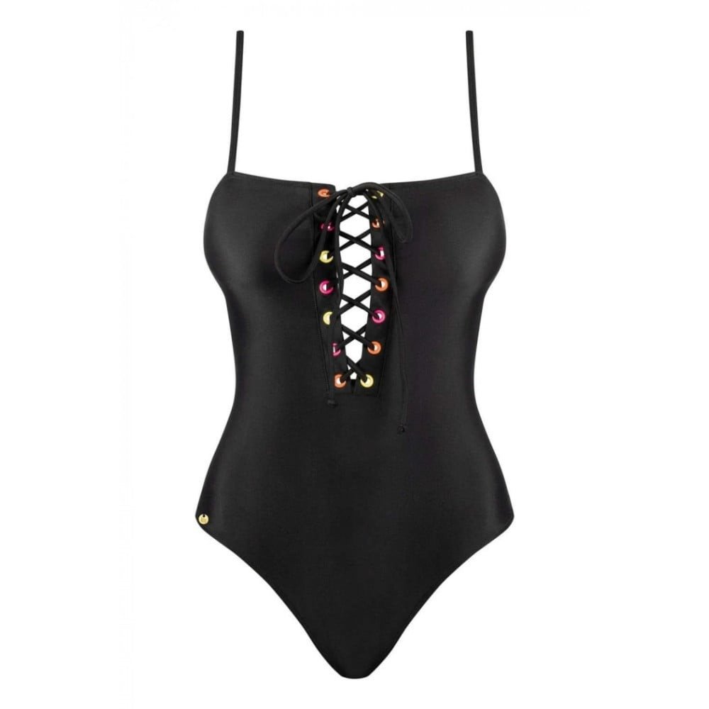 Купальник відрядний Obsessive Beverelle з глибоким декольте та шнурівкою, чорний, M - Зображення 4