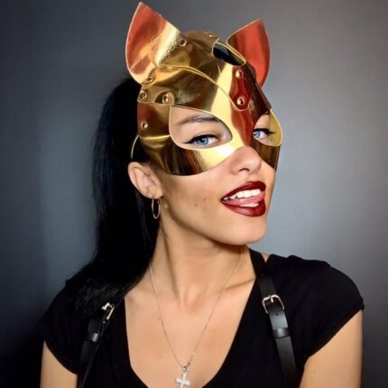 Маска-кішка з тонкої шкіри DS Fetish золота