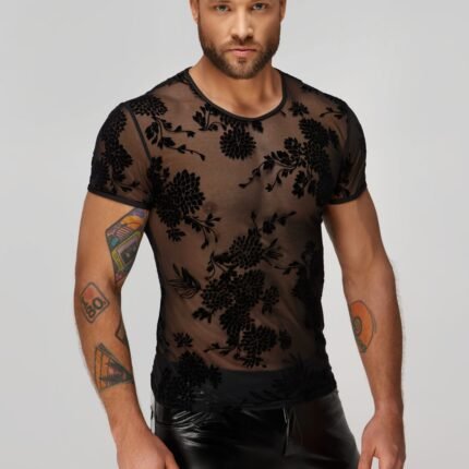 Чоловічі футболки з сітки з візерунками квітів Noir Handmade чорна, S