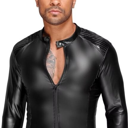 Чоловіча вінілова куртка з еполетами Noir Handmade H052 чорна, S