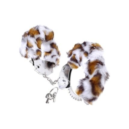 Наручники металеві на тонкому ланцюжку Roomfun з хутром під ягуар