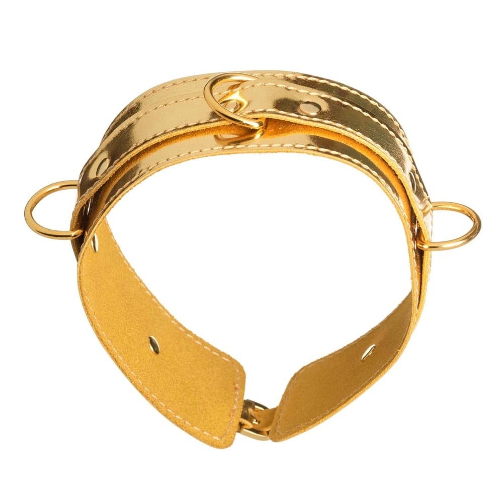 Нашийник БДСМ DS Fetish з трьома кільцями лакований, золото - Зображення 2