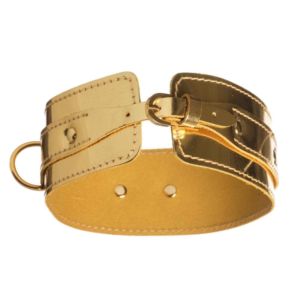 Нашийник БДСМ DS Fetish з трьома кільцями лакований, золото - Зображення 3