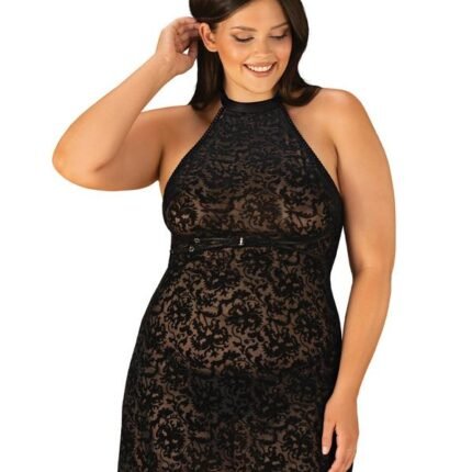 411055 Сорочка з трусиками Obsessive Softily chemise 2XL / 3XL Чорна