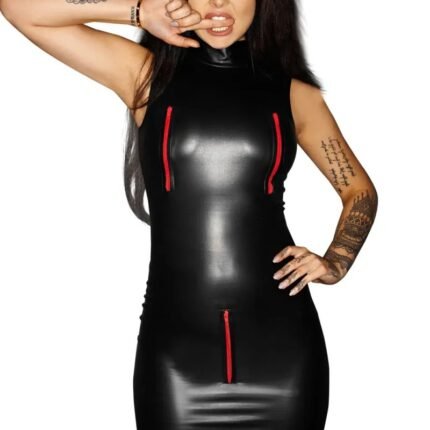 Сукня з червоними декоративними блискавками Noir Handmade F106 з вінілу, M