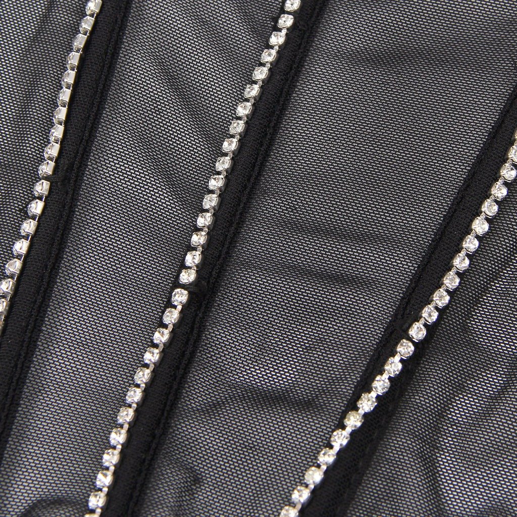 Сексуальний чорний комплект білизни Star Night з декоративними стразами та ланцюжками, M - Зображення 5