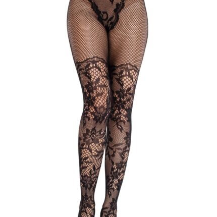 Колготки Leg Avenue Dahlia Lace Tights with Net Thigh Detail One Size