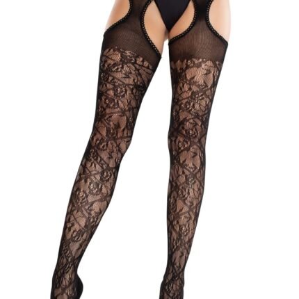 Колготки Leg Avenue Cross Hatch Floral Lace Suspender Hose One Size