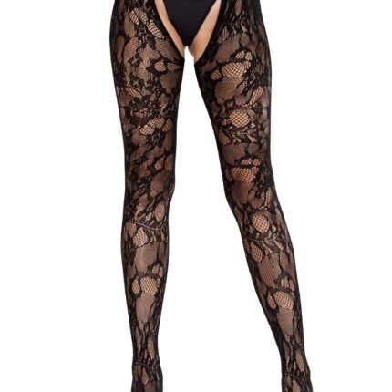 Колготки Leg Avenue Rose Lace Crotchless Tights with Open One Size Black