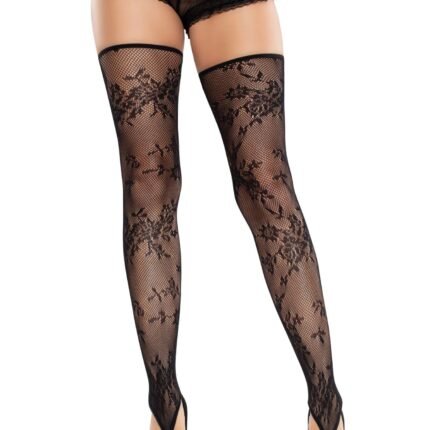 Панчохи Leg Avenue Floral Net Toe Loop Footless Thigh Highs One Size
