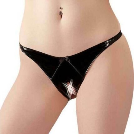 Трусики з інтимним вирізом із вінілу Black Level чорні, S/M
