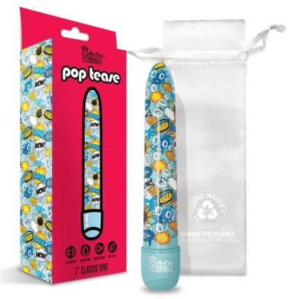 Класичний вібратор Global Novelties Prints Charming Pop Tease з яскравим принтом, блакитний