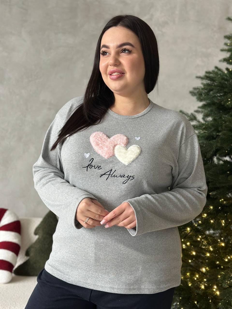 Сіра м'яка піжамка з сердечками - Зображення 10