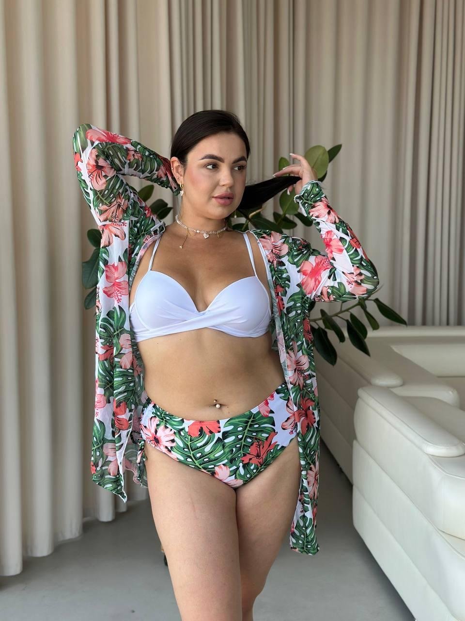 Купальник+ туника SW1252/1 (Листя зелене) - Зображення 2