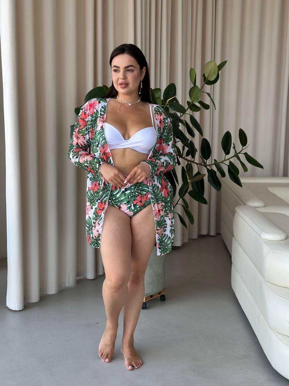 Купальник+ туника SW1252/1 (Листя зелене) - Зображення 5