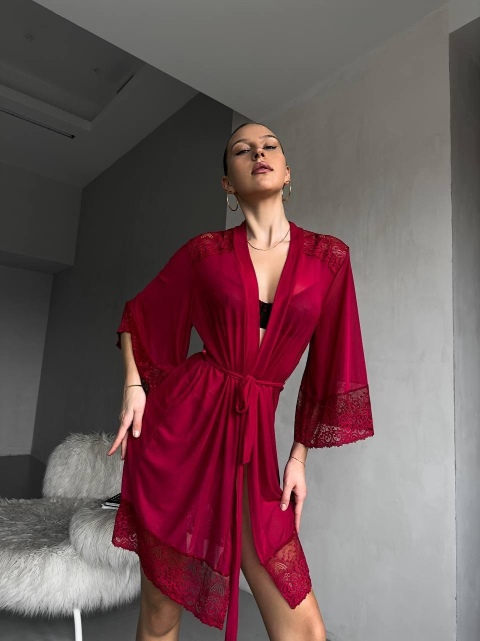 Халат DO3377 бордовий - Зображення 4