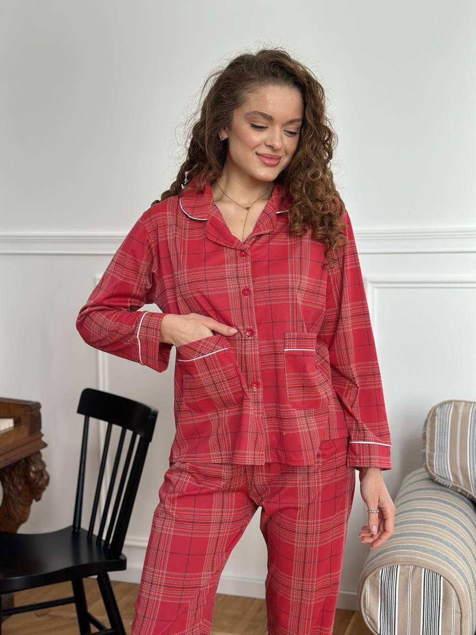 Червона піжама з кишенями DO3867 - Зображення 4