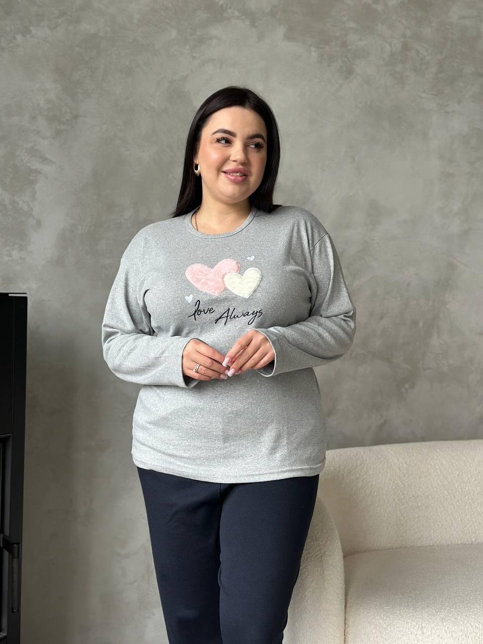 Сіра м'яка піжамка з сердечками - Зображення 9