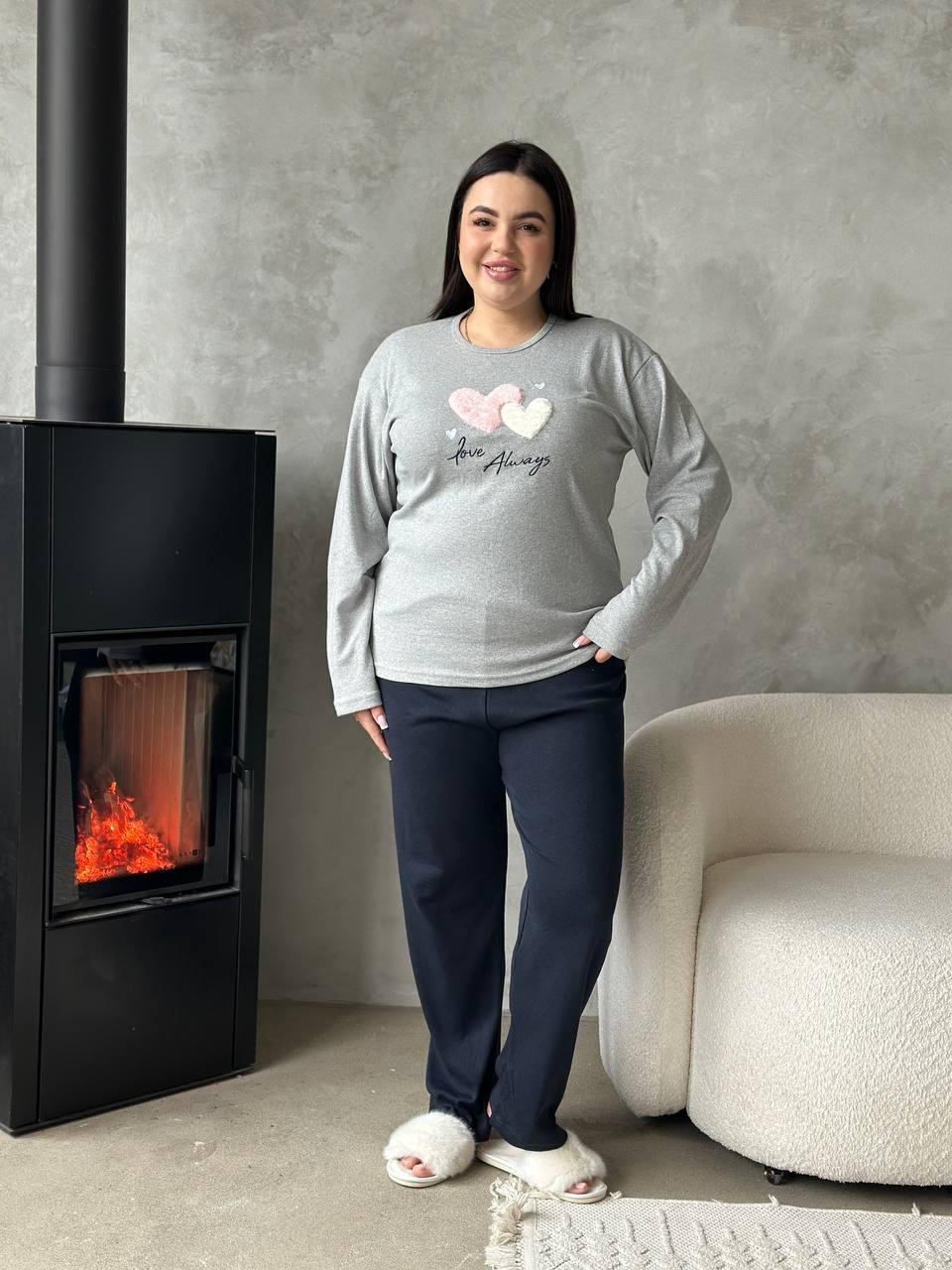Сіра м'яка піжамка з сердечками - Зображення 13