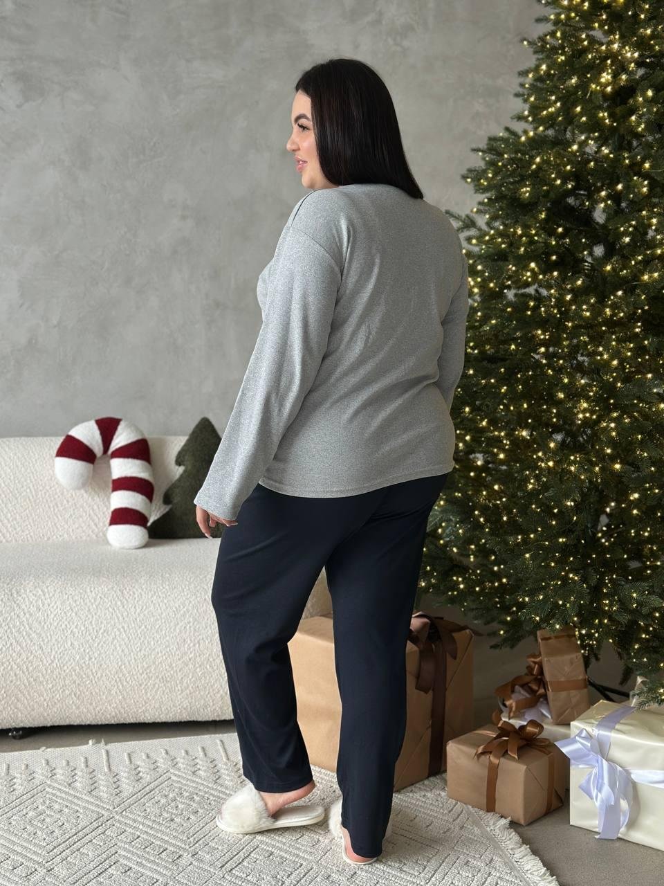 Сіра м'яка піжамка з сердечками - Зображення 6