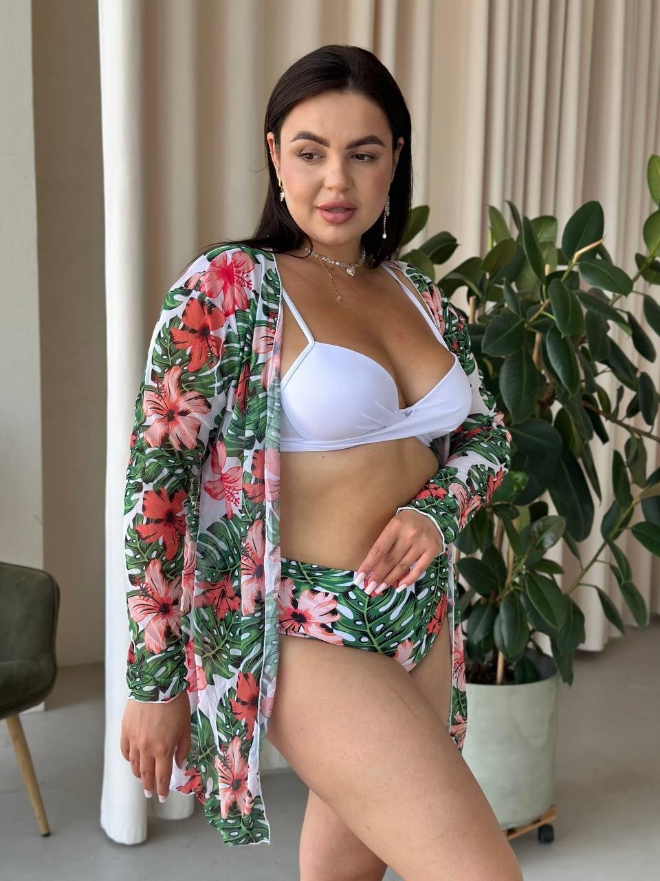 Купальник+ туника SW1252/1 (Листя зелене) - Зображення 3